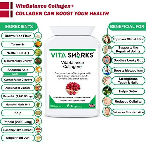 VitaBalance Collagen+ 60 Capsules for Skin, Hair, Nails, Joints & Connective Tissue Vita Sharks Au supplements