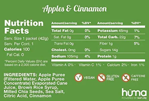 Huma Chia Energy Gel, Apples & Cinnamon, 12 Gels - Premier Sports Nutriti HÜMA CHIA ENERGY GEL Au supplements