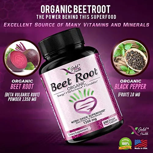 Organic Beet Root Powder 1350mg 200 Veggie caps Superfood Nitric Oxide Strongest X Gold Health Au supplements