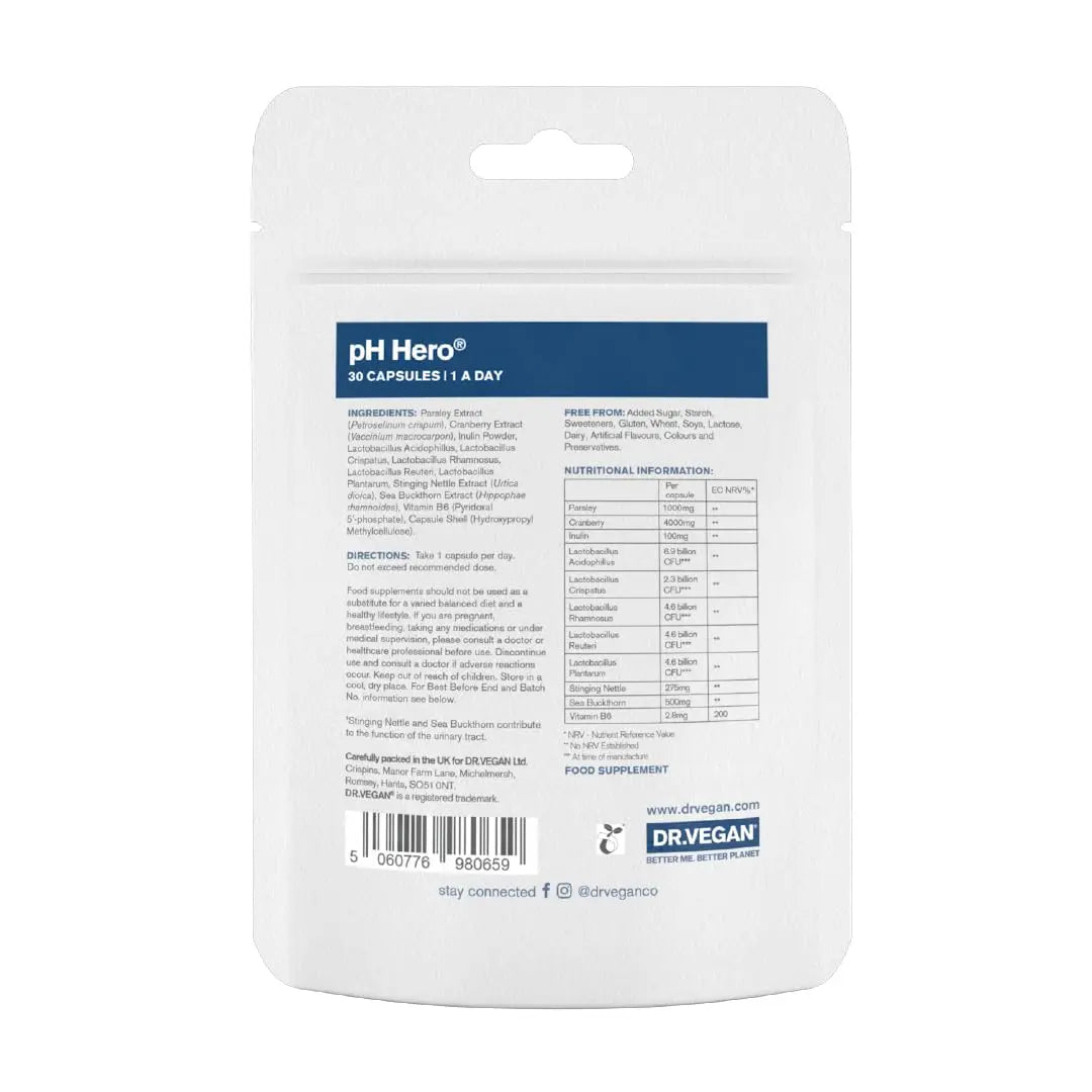 DR.VEGAN | pH Hero | Supports Balanced Vaginal Flora | 50bn CFU | Cranberry | Sea Buckthorn dr vegan Au supplements