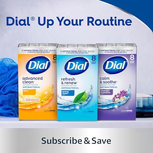 Dial Antibacterial Deodorant Bar Soap, Advanced Clean Gold, 4 Oz, 32 Bars, Round the Clock Odor Protection