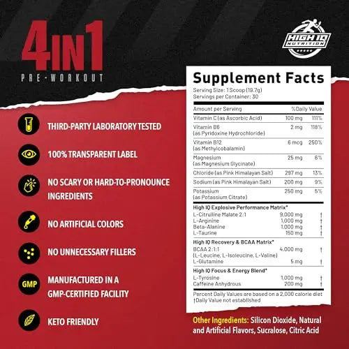 High IQ Nutrition 4 in 1 Lychee Flavored Pre Workout Powder 200mg Caffeine | Energy, Focus High IQ Nutrition Au supplements