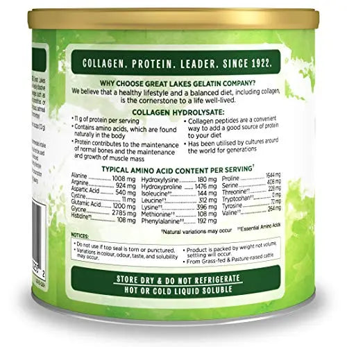 Great Lakes Gelatin Collagen Hydrolysate, Grass-Fed Bovine Hydrolysed Collagen Peptides Protein Powder Supplement, Unflavoured, 226g, Can Great Lakes Gelatin Au supplements