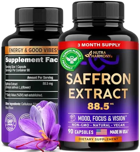 Natural Saffron Supplements - Pure Saffron Extract 88.5 mg - Made in USA - Mood NUTRAHARMONY Au supplements