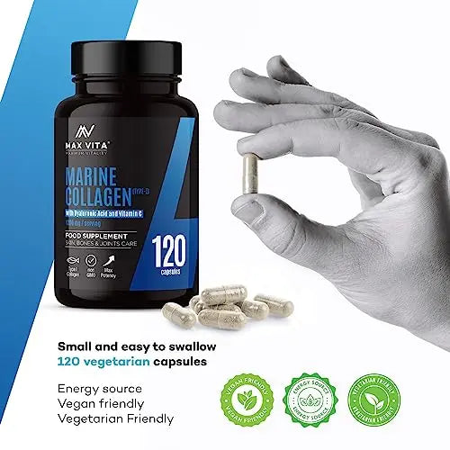 Marine Collagen Supplement 1200mg with Hyaluronic Acid & Vitamin C Hydrolysed Peptides Powder MAX VITA MAXIMUM VITALITY Au supplements