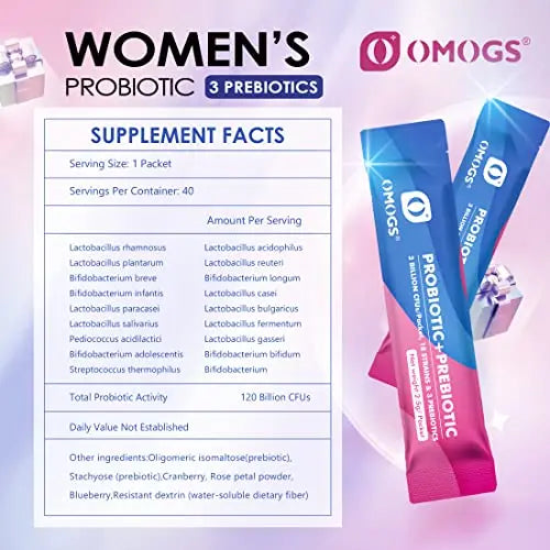 OMOGS Women's Probiotic,120-Billion-CFUs, 18 Strains, with 3 Prebiotics and Cranberry OMOGS Au supplements
