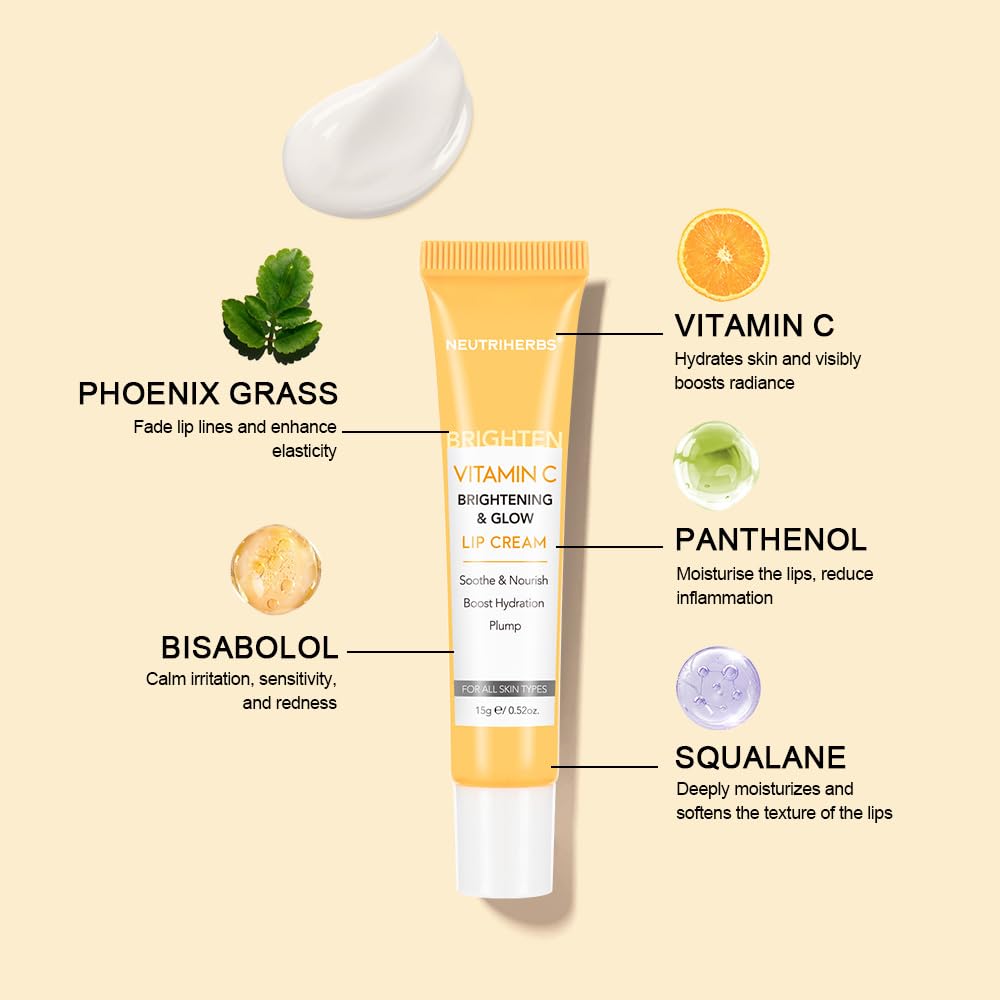 NEUTRIHERBS Lip Cream, Vitamin C Lip Balm to Nourish and Soothes Dry, Cracked Lips