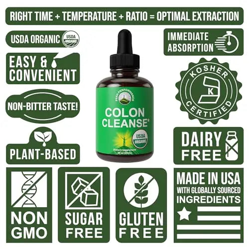 USDA Organic Colon Cleanse Liquid Drops. Vegan, Kosher Colon Cleanser & Detox Supplement Peak Performance Au supplements