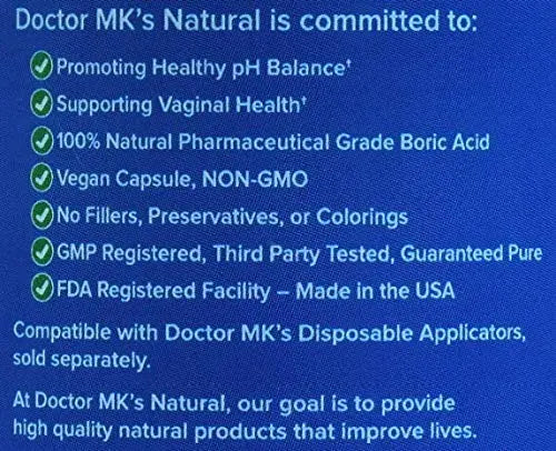 doctor MK's NATURAL Boric Acid Suppossitories (600mg) with Individually Wrapped Applicators doctor MK's NATURAL Au supplements