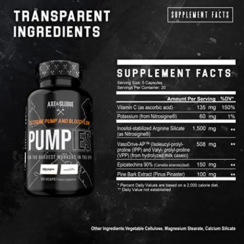 Axe & Sledge Supplements PUMPIES Nitric Oxide Booster with VasoDrive-AP and Nitrosigin Axe & Sledge Au supplements