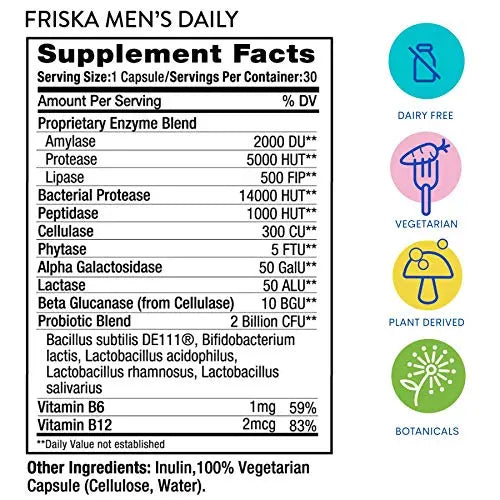 FRISKA Men’s Daily Digestive Enzyme and Probiotics Supplement, Natural Support FR!SKA Au supplements