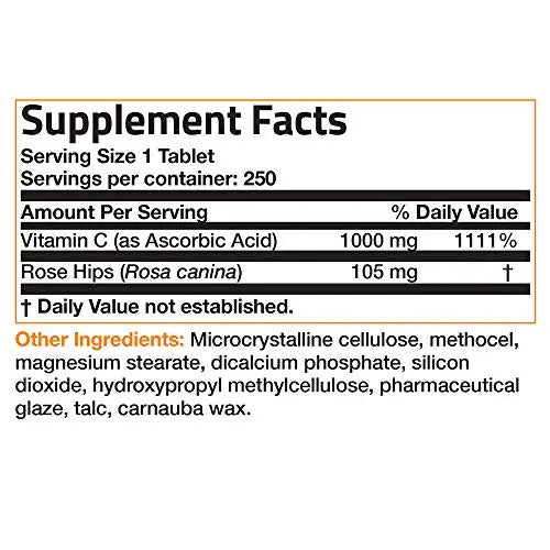 Bronson Vitamin C 1000 mg with Rose Hips Sustained Release, 250 Tablets Bronson Au supplements