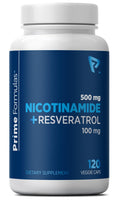 Nicotinamide 500 mg with Resveratrol 100 mg 120 Veggie Capsules - Non-GMO Vitamin B3, Supports Metabolic Health, NAD+, Skin Cell & Mitochondrial Energy Production. Made in USA for Men and Women Prime Formulas Au supplements
