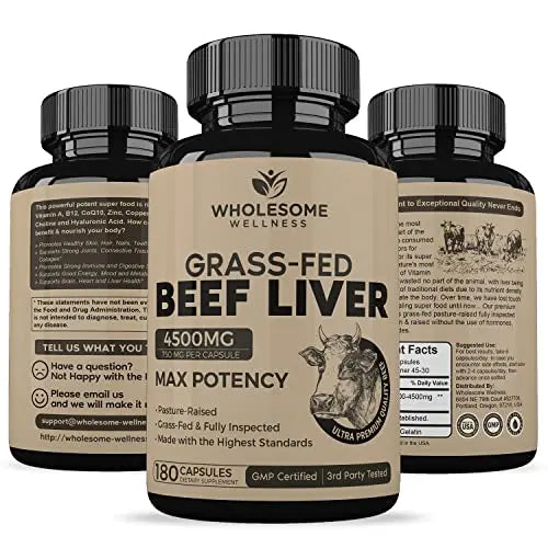 Grass Fed Desiccated Beef Liver Capsules (180 Pills, 750mg Each) - Natural Iron, Vitamin A Wholesome Wellness Au supplements