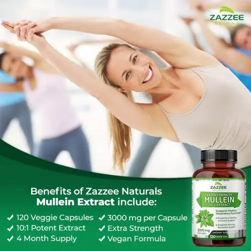 Zazzee Extra Strength Mullein 10:1 Extract, 3000 mg Strength, 120 Vegan Capsules Zazzee Au supplements