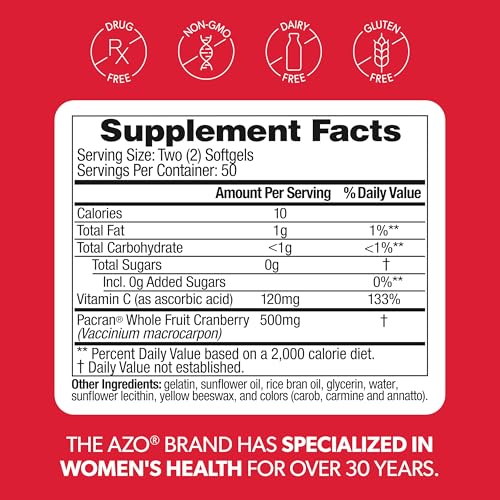 AZO Cranberry Supplement, Made with Concentrated Whole Fruit Cranberry Powder to Help Cleanse and Protect the Urinary Tract