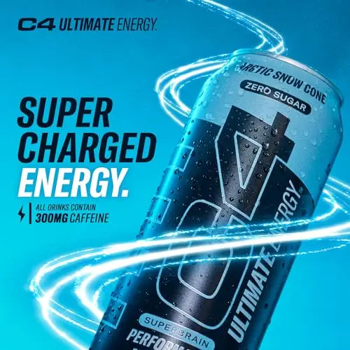 C4 Ultimate Sugar Free Energy Drink 16oz (Pack of 12) | Arctic Snow Cone | Pre Workout Cellucor Au supplements