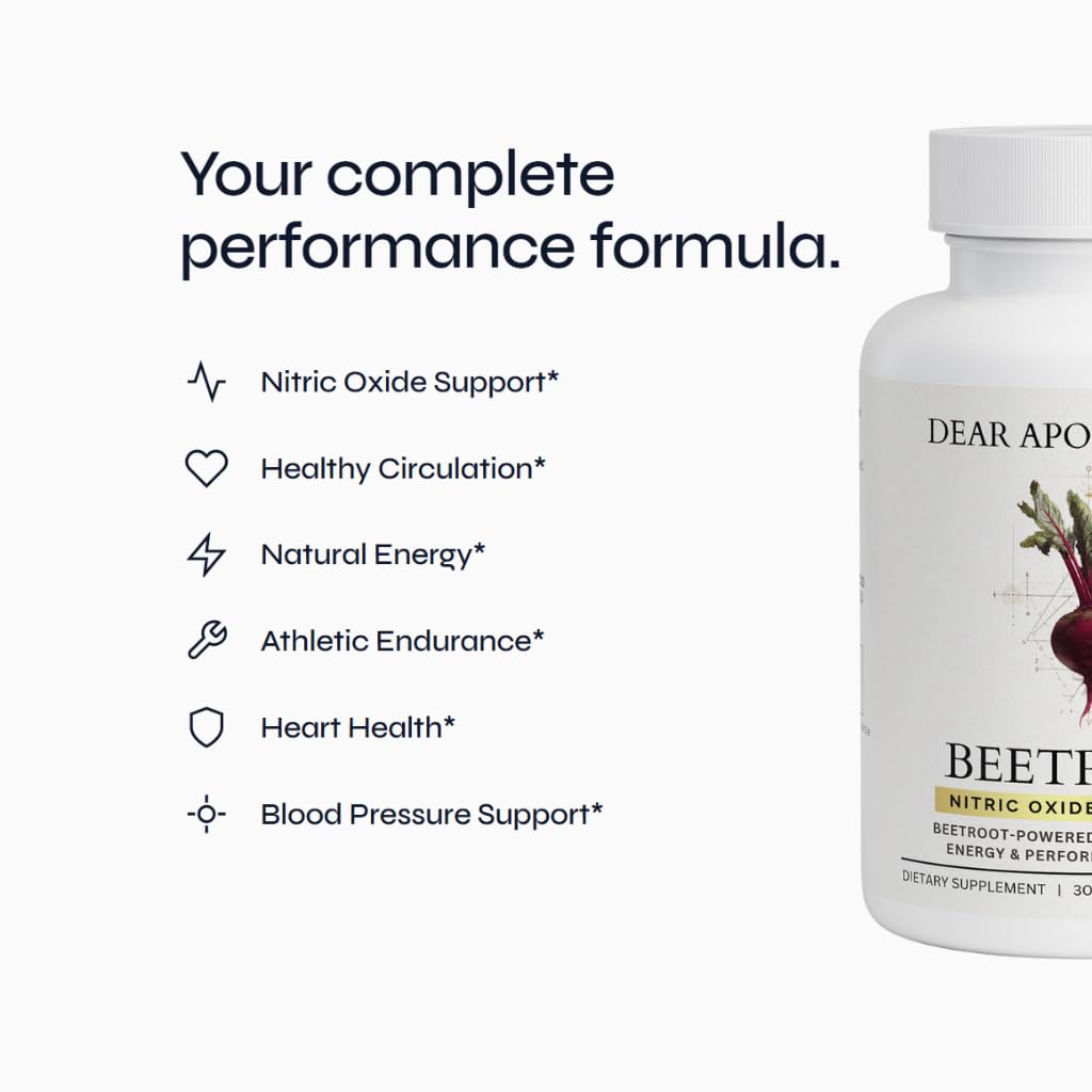 Dear Apothecary Organic Beetroot Capsules | 1300mg Beet Root Powder | Nitric Oxide Precursor | 60 Vegetarian Capsules | Non-GMO, Gluten Free, Vegan