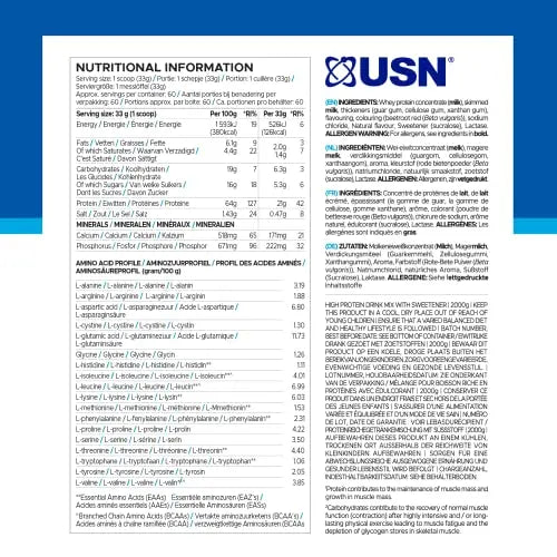 USN Whey+ Strawberry Protein Powder 2kg - Muscle Building & Recovery Protein Shakes USN Au supplements