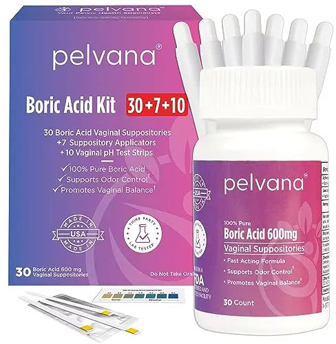 Pelvana Boric Acid Suppositories for Women 30 + 7 Applicators + 10 pH Test Strips Pelvana Au supplements