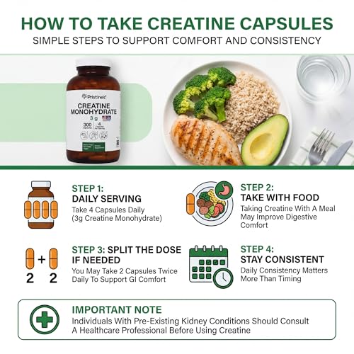 PRISTINE'S Creatine Monohydrate Capsules for Women & Men - NSF Certified 75 Day Supply 3G Muscle Growth Support Supplement - Cognitive & Athletic Performance Support - Enhanced Recovery PRISTINE'S Au supplements