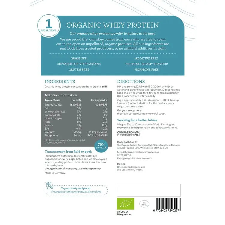 The Organic Protein Co. - Pure Unflavoured Organic Whey Protein Powder | SOYA & Gluten Free w The Organic Protein Company Au supplements