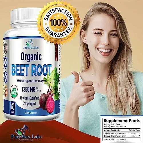 YUMMYVITE Organic Beet Root Powder Tablets - 1350mg with Black Pepper for Faster YUMMYVITE Au supplements