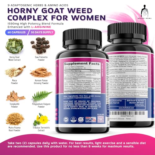 Helix Heal Libido Booster for Women Fast Acting with Horny Goat Weed - Female Desire Pills with Maca Root, Tribulus Terrestris, Ginseng and Hornygoatweed Women - Hormone Balance, Made in USA (60 ct) Helix Heal Au supplements