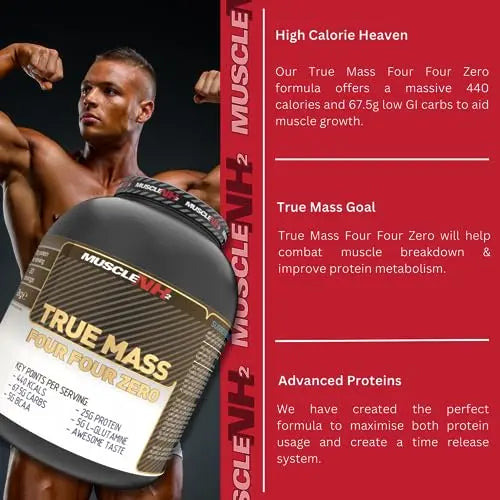 MuscleNh2 True Mass Four Four Zero Mass Gainer Protein Powder, High Calories and Protein MuscleNh2 Au supplements