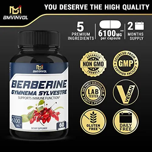 BMVINVOL 5-in-1 Berberine Supplement 6100mg with Ceylon Cinnamon, Gymnema Sylvestre BMVINVOL Au supplements