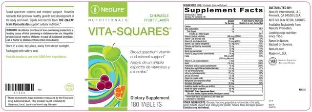 NeoLife Vita-Squares - Chewable Multivitamin for Kids, 18 Essential Vitamins & Minerals, Iron, Zinc, Vitamin D3, B-Complex NeoLife Au supplements