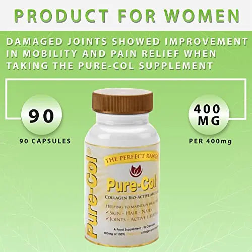 Pure-COL Collagen 90 Capsules 400mg Bio-Active Matrix High Strength Collagen Tablets The Perfect Range Au supplements