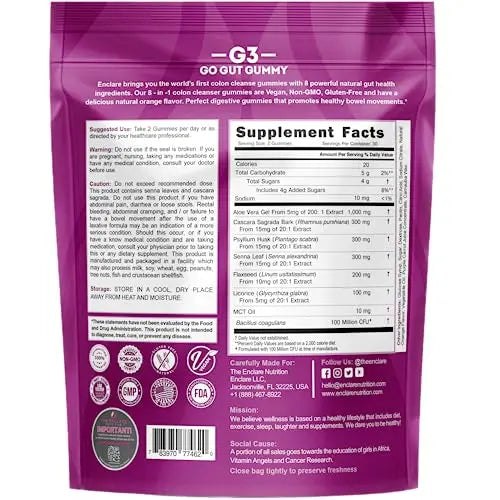 Colon Cleanse Gummies. Chewable, Gentle, Vegan Colon Detox Cleanser. Natural Laxative THE ENCLARE NUTRITION Au supplements