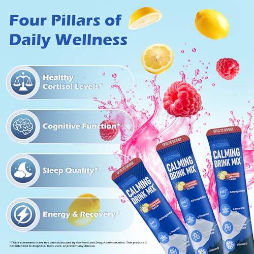 VENQUORIN Super Cortisol Calm Supplement Drink Powder for Women & Men with Magnesium Glycinate, Ashwagandha, L-Theanine & Vitamin D3 | Relaxation & Mood Support | Sugar Free, Vegan, 30 Servings VENQUORIN Au supplements
