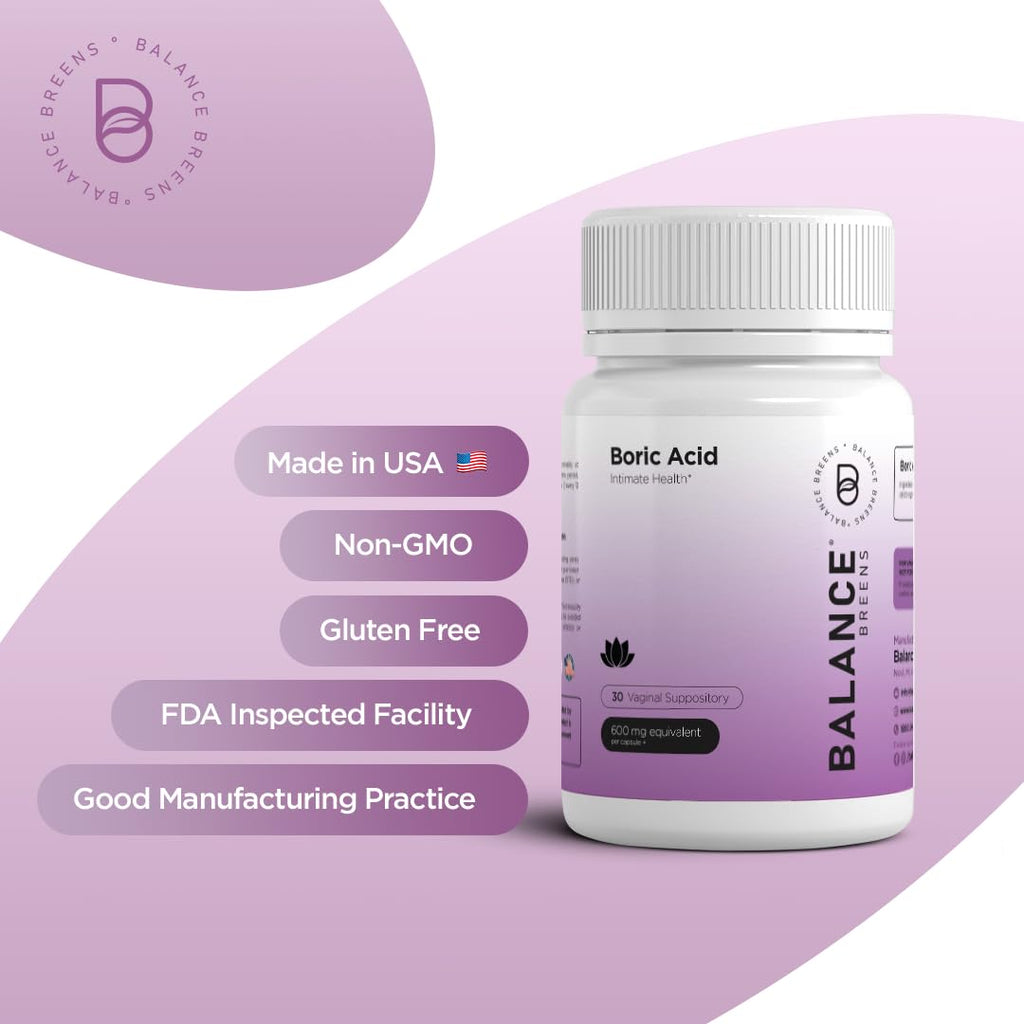 Boric Acid Suppositories for Women 600 mg - 30 Vaginal Use Capsules - ph Balance Pills, Odor Control Balancebreens Au supplements