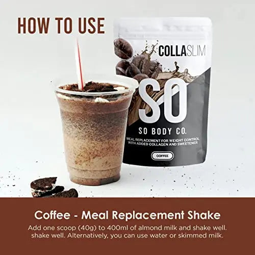 CollaSlim, Meal Replacement Shake with Added Collagen, Vitamins and Minerals, 800g, Balanced Meal Shake, Healthy Shake, Coffee Diet Shake. So Body Co Au supplements