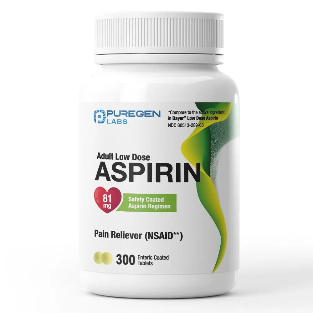 Puregen Labs Aspirin 81 mg Low Dose (NSAID) – 300 Enteric Coated Tablets P Puregen Labs Au supplements