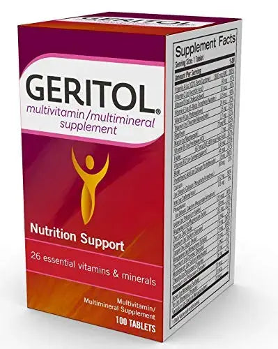 Geritol Multi-Vitamin Nutritional Support Tablets, Balance of 26 Essential Vitamins and Minerals, 100-Count Bottles (Pack of 2) Geritol Au supplements