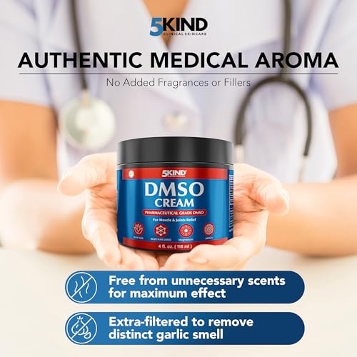 5Kind DMSO Cream for Pain Relief 4 fl oz - 99.9% Pure DMSO Pharmaceutical Grade Cream - Aloe Vera, Magnesium, Arnica & Menthol - Topical Muscle and Joint Pain Relief - Registered NDC - Made in USA 5kind clinical skincare Au supplements