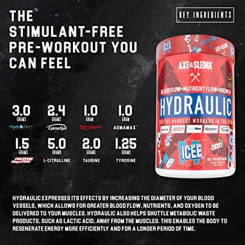 Axe & Sledge Supplements Hydraulic Stimulant-Free Pre-Workout Powder, ICEE Blue Axe & Sledge Au supplements