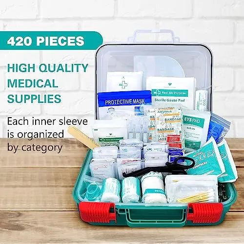 General Medi 420 Pieces Professional First Aid Kit - HardCase First Aid Box - Contains General Medi Au supplements