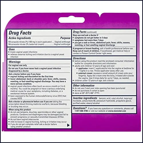 Monistat 7 Day Yeast Infection Treatment for Women, 7 Miconazole Cream Applications with Disposable Monistat Au supplements