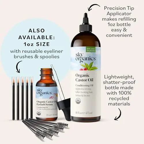 Sky Organics Organic Castor Oil (16 oz) USDA Certified Organic, 100% Pure, Cold Pressed Sky Organics Au supplements