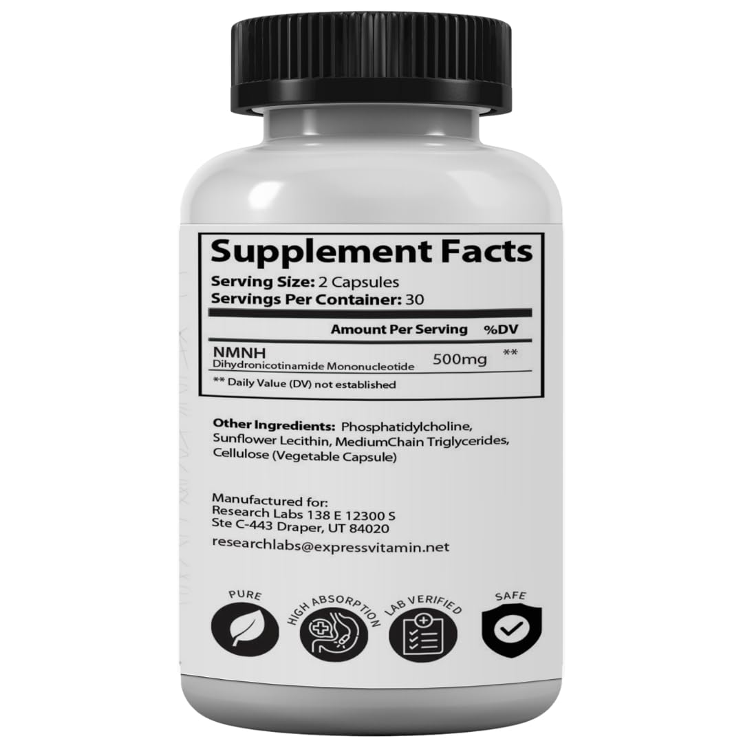 Research Labs Liposomal NMNH (NMN Supplement Alternative) 500mg Per Serving | 60 Capsules (Dihydronicotinamide Mononucleotide) NAD Supplement to Boost NAD+ Levels for Anti Aging Research Labs Au supplements