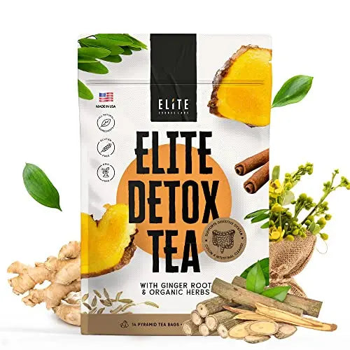 Elite Detox Tea: Natural Organic 7-Herbal Blend for Gentle Cleansing as Needed. Bloating Tea Elite Source Labs Au supplements