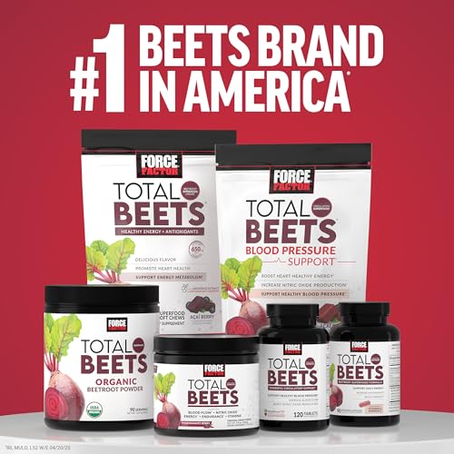 Force Factor Total Beets Ultimate Heart Health Chews for Blood Pressure Support, with Beetroot Powder, CoQ10, B Vitamins & Grapeseed Extract for Blood Flow & Energy