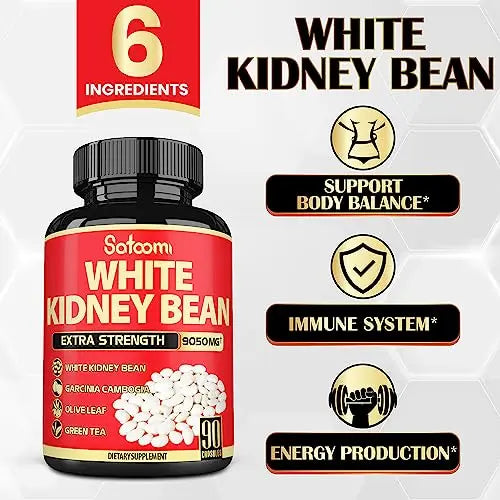Pure White Kidney Bean Extract Capsules - 6 Herbal Ingredients 9050 mg Equivalent Satoomi Au supplements