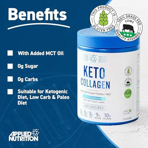 Applied Nutrition Keto Protein Powder, Hydrolysed Collagen Peptides + MCT Healthy Fats & Skin, Ketogenic & Paleo Diet Applied Nutrition Au supplements