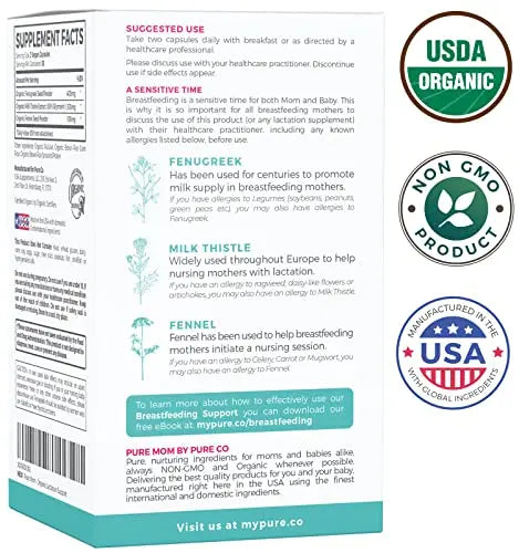 USDA Organic Lactation Supplement - Increase Milk Supply with Herbal Breastfeeding PURE CO Au supplements