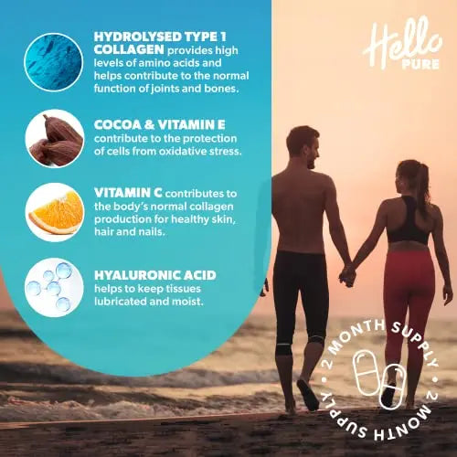 Marine Collagen Capsules - 1855mg - 120 Capsules - Enriched with Hyaluronic Acid & Vitamins C & E Hello Pure Au supplements
